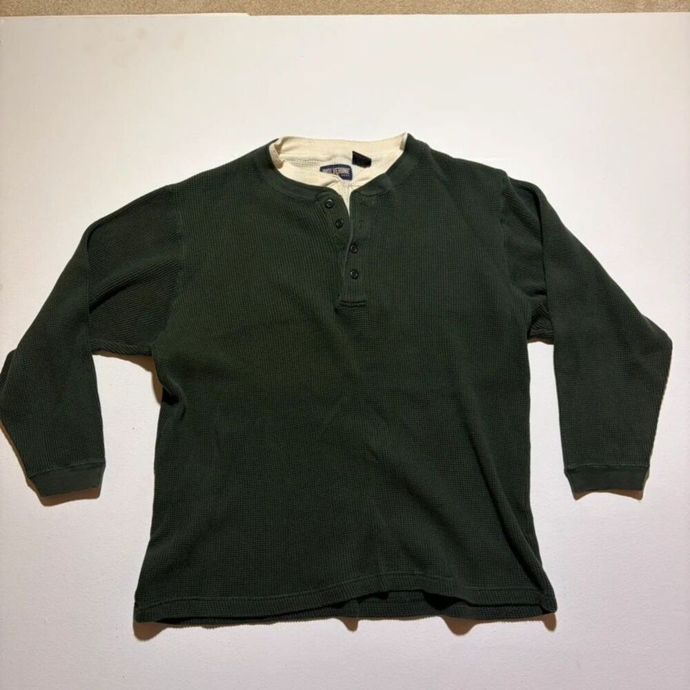 Wolverine Double Lined Green and White Henley waffle Knit
